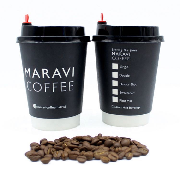 Custom Design 12oz 16oz 20oz Double Wall Paper Food Grade Coffee Paper Cups With Plastic Lids for Hot Coffee
