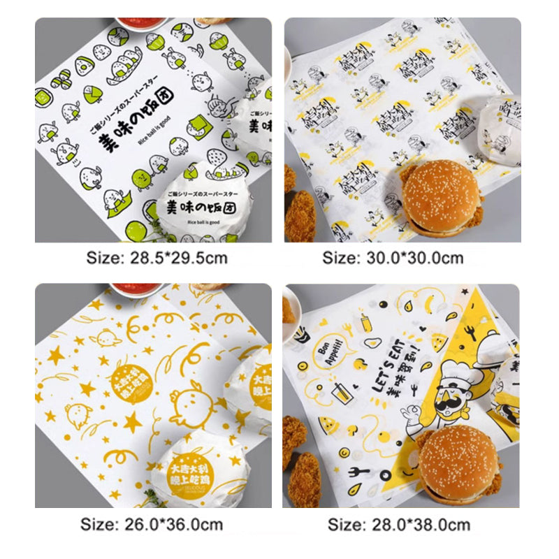 Customized Printed Logo and Size Burger Sandwich Paper Greaseproof Wrapping Paper Packaging Food Grade Paper